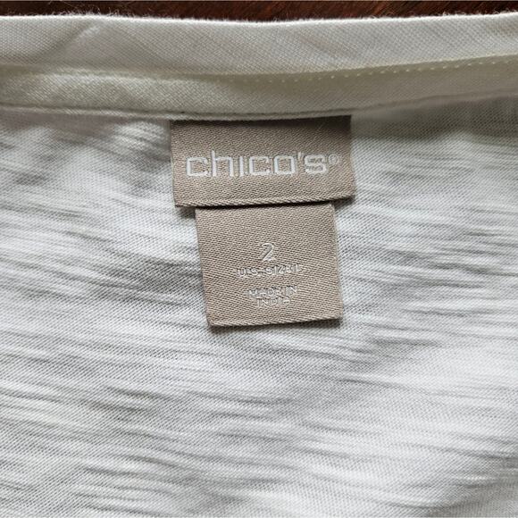 Chico's Womens Linen Cotton White Sleeveless Cutout Top Beaded Embellished Large - Picture 13 of 16